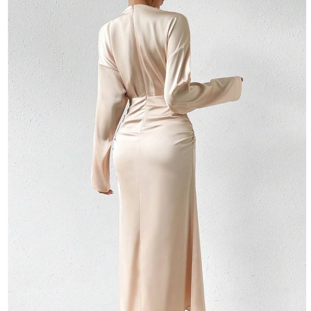 Mock Neck Ruched Waist Ruched Detail Dress - Picture 4 of 4